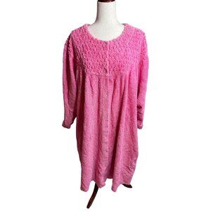 Vtg Pink Chenille Button-Front Long Robe 3x Pool leisure muumuu house dress read